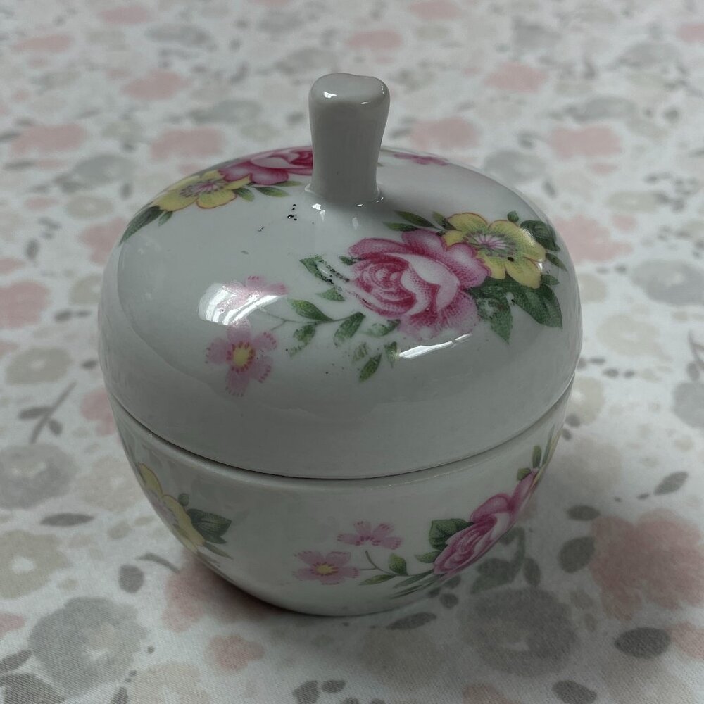 Floral Painted Porcelain Trinket Box-- Vintage